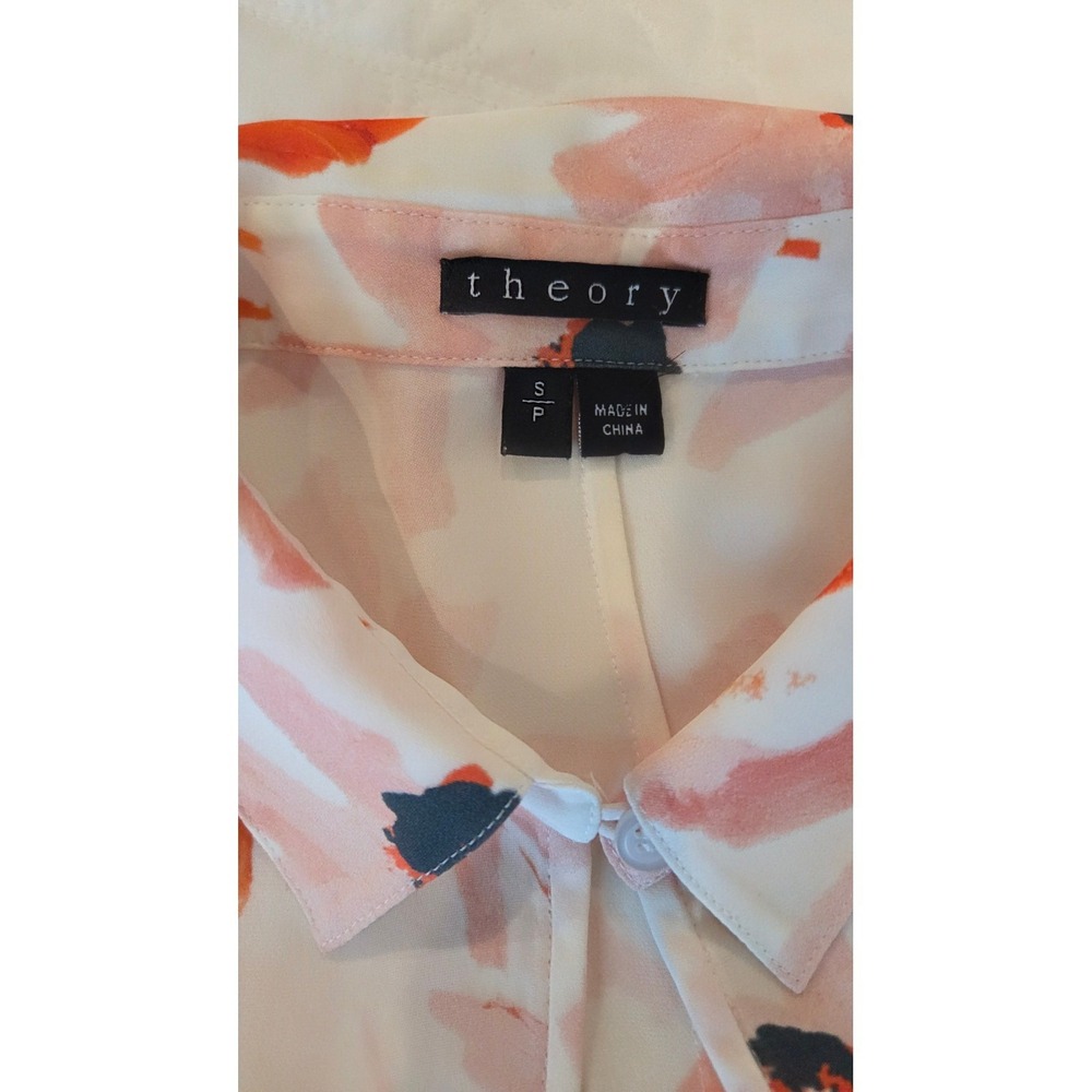 Theory Silk Floral Sleeveless Blouse Peplum Orange Pink Summer Spring Small - Picture 2 of 11